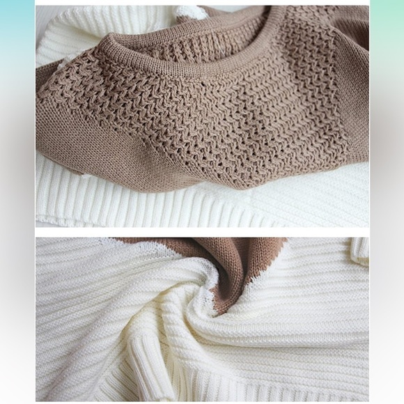 Brown and white crew neck knitted sweater size Medium - Picture 5 of 11